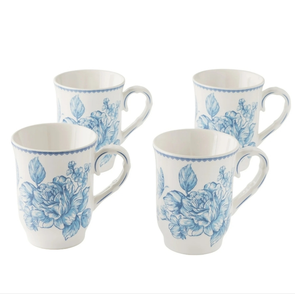 💕 2025 The Pioneer Woman Agatha Blue Floral 12oz  Mug Set Of 4